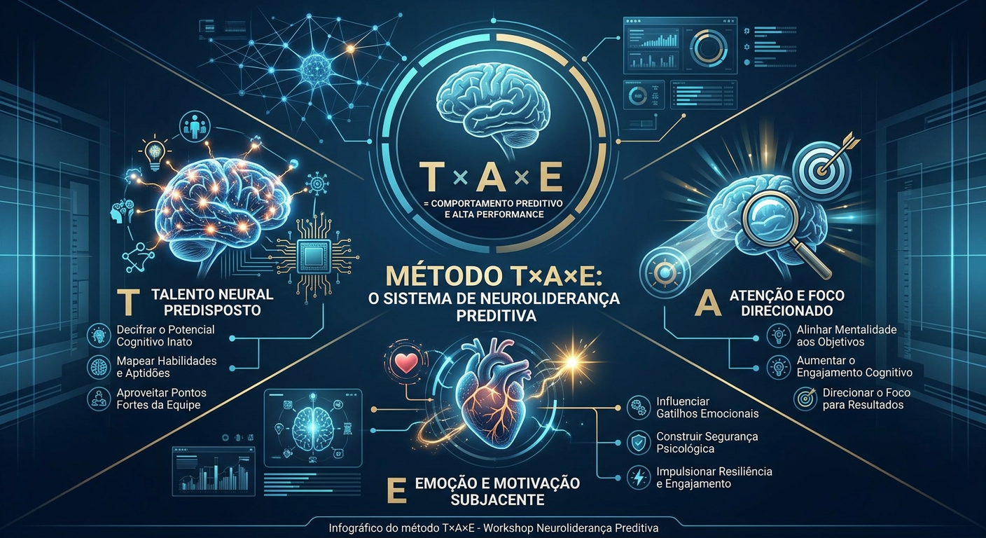 Infográfico do Método T×A×E — Neuroliderança Preditiva
